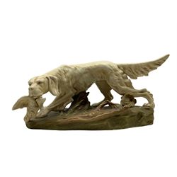 Royal Dux figure of a Setter dog with pheasant, impressed no. 1685 and pink triangle mark, L35cm 