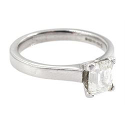 18ct white gold single stone emerald cut diamond ring, diamond 1.01 carat, colour G, clarity SI1 clarity, European Gemological Laboratory report