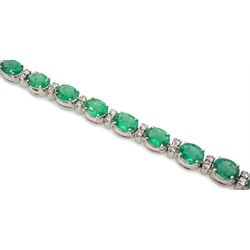 18ct white gold oval emerald and diamond bracelet, stamped 750, emerald total weight approx 7.80 carat