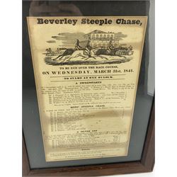 Beverley Steeple Chase poster 1841 in glazed frame 32cm x 29cm and Jackson's Bramham Moor Hunt folding map (2)