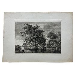 Lucy Lady Hume Williams (British, 1862-1948): 'Surrey Churchyard', watercolour signed and dated '13, labelled verso 22cm x 29cm; English School (19th century): The Ancient Oak Tree, etching unsigned 19cm x 27cm (2) (unframed)