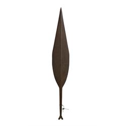 Oceanic paddle club with incised floral design, the reverse with a heart and initials and carved fishtail handle L137cm