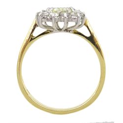 18ct gold emerald cut fancy yellow diamond and round brilliant cut diamond cluster ring, hallmarked , yellow diamond approx 1.00 carat