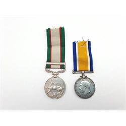 India General Service medal with North West Frontier 1936-37 bar to 11979 Sepoy Ghulam Rasul 1-14 Punjab Rifles and 1914-18 War medal to 80185 Pte A Shipperbottom Welsh Rgt.