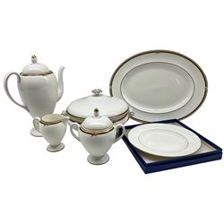 Wedgwood Clio coffee pot, sucrier, oval platter, creamer, tureen and a Wedwood Signet Gold plate, boxed 