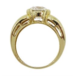 14ct gold half bezel set single stone cubic zirconia dress ring, with cubic zirconia set shoulders, hallmarked
