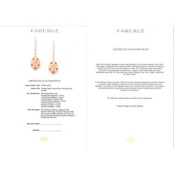 Pair of Fabergé Treillage brushed 18ct rose gold multi coloured gemstone egg pendant stud earrings, the quilted egg set with sapphires, rubies, diamonds, tsavorites, fire opals and amethysts, stamped Faberge 750, with certificate of authenticity