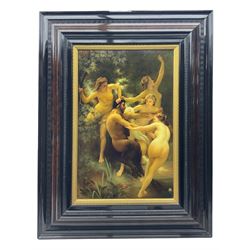 After William Adolphe Bouguereau (French 1825-1905): 'Nymphs and Satyr', oil on metal unsigned 57cm x 37cm