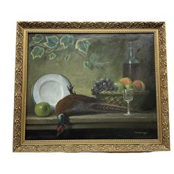 Thompson (English School 20th century): Still Life of Pheasant and Fruit, oil on canvas signed and dated '77, 50cm x 60cm
