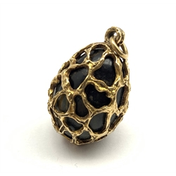  9ct gold tigers eye egg pendant, openwork design