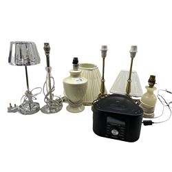 Pair of Laura Ashley table lamps, four other lamps and a Pure Chronos CD player