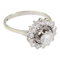 18ct white gold round brilliant cut diamond cluster ring, the central diamond of approx 0.50 carat, with halo diamond surround, total diamond weight approx 0.80 carat, stamped 750, boxed
