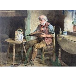 Henry Benjamin Roberts RI RBA (Liverpool 1832-1915): 'The Amateur Clock Cleaner', watercolour signed and dated '87, 27cm x 35cm