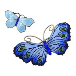 Two silver and guilloche enamel butterfly brooches, by J. Aitkin & Son, hallmarked Birmingham 1917 and 1918