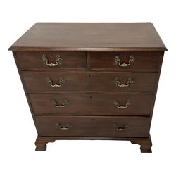 George III mahogany straight-front chest, rectangular top with moulded edge, fitted with two short over three long graduating drawers with cockbeaded fronts, raised on bracket feet
