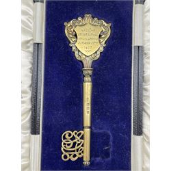 Silver gilt and enamel key to commemorate the official opening of Caistor Senior School, October 18th 1938 in fitted leather case Birmingham 1938 Maker Deakin and Francis Ltd 2.1oz
