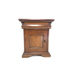 Barker & Stonehouse Grosvenor mahogany lamp table with cushion fronted drawer and panelled cupboard, raised on bracket supports W55cm, D51cm, H65cm