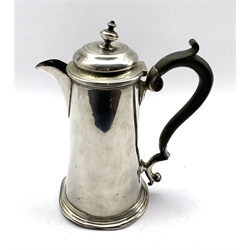 Silver hot water jug with hinged cover and stained wood handle H20cm Sheffield 1930 Maker Martin Hall & Co. 13.7oz gross