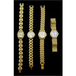 Four Raymond Weil ladies gold-plated quartz wristwatches including Fidelio Ref.4702, Ref. 5842, Ref. 5881 and Ref. 5368