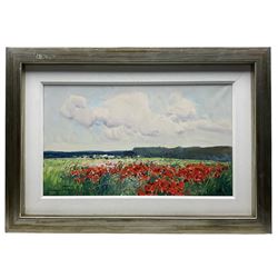 Continental School (20th Century): Poppy Fields, two oils on canvas by different hands indistinctly signed max 32cm x 54cm (2)