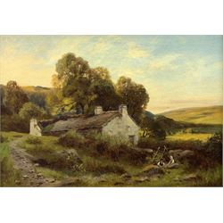 Frank Beswick (British 1881-1929): Country Cottage with Children, oil on canvas signed and dated 1886, 24cm x 34cm