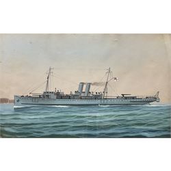 English School (Early 20th century): Ship Portrait of British Battleship off Naples, gouache unsigned 40cm x 64cm