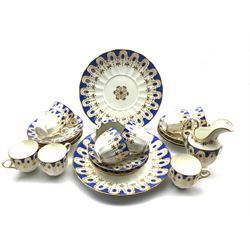 19th century Davenport part tea service, comprising two cake plates, ten saucers, seven cups, three larger cups and milk jug 