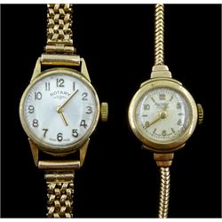 Two Rotary 9ct gold manual wind ladies bracelet wristwatches, both hallmarked