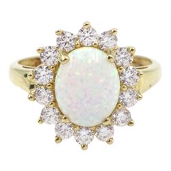 14ct gold opal and cubic zirconia cluster ring, stamped 585