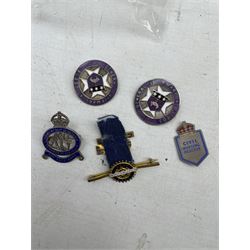 Two General Infirmary at Leeds silver and enamel badges, Dept of Defence to the Women of Australia For Duty Done badge, Civil Nursing Service badge, together with a quantity of costume jewellery, watches, compacts etc in one box 
