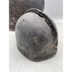 English Civil War period back plate H38cm x W32cm and a lobster tail helmet skull (2)