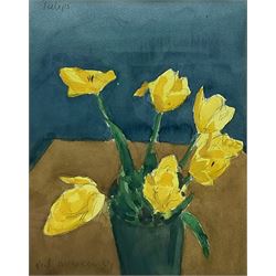 Neil McGregor (British 20th century): Still Life of Yellow 'Tulips' in a Vase, watercolour signed and dated '89, 29cm x 22cm