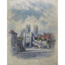 George Fall (British 1845-1925): 'Bootham Bar and Minster York', watercolour signed and titled 26cm x 21cm