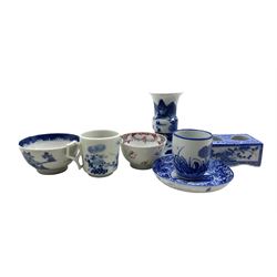 19th/ early 20th century Chinese blue and white vase of Gu form H12cm, 18th century Chinese blue and white porcelain tea bowl, English 18th century tea bowl, Japanese porcelain inkstand and other Japanese porcelain (7)