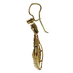 Pair of 14ct gold cubic zirconia open work deign pendant stud earrings