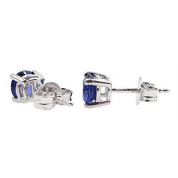 Pair of 18ct white gold round Ceylon sapphire stud earrings, stamped 750, total sapphire weight approx 1.65 carat