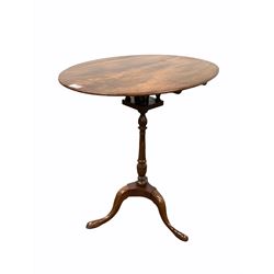 Georgian mahogany oval tilt top occasional table with bird cage, raised on slender turned column and three out splayed supports W63cm