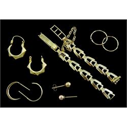 9ct gold oddments including earrings and watch chain links, hallmarked or tested, approx 8gm