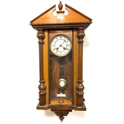 Late Victorian walnut cased Vienna style regulator wall clock, white enamel dial with Roman chapter ring, eight day movement striking hammer on coil, H90cm