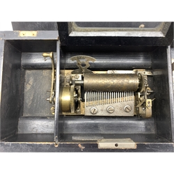 Late 19th Century Swiss eight air musical box with comb and cylinder movement, cylinder 10cm long in a simulated rosewood case L38cm