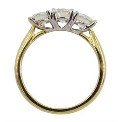 18ct gold three stone round brilliant cut diamond ring, hallmarked, total diamond weight approx 1.65 carat