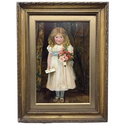 English Naïve School (early 20th century): Full Length Portrait of a Young Bridesmaid, oil on board signed EAG, 45cm x 29cm