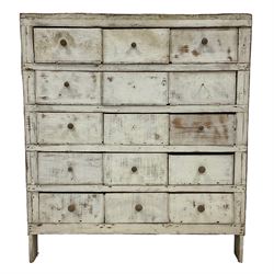 Late 20th century painted pine multi-drawer chest, fitted with fifteen drawers