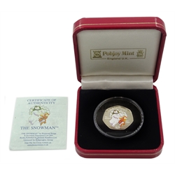 Queen Elizabeth II 2003 Isle of Man 'The Snowman' coloured silver proof fifty pence coin, cased with certificate