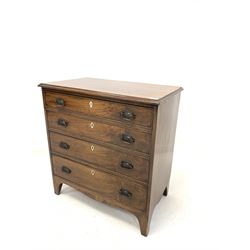 Georgian mahogany chest fitted with four long graduated drawers, raised on splayed bracket supports 