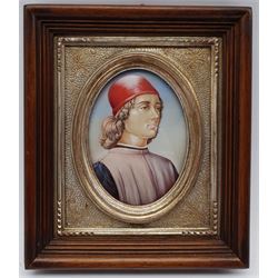 Continental School (20th century): Youth from Lombardy, oval portrait miniature, gouache on ivorine signed with initials H.L. 12cm x 9cm