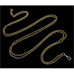 Early 20th century 9ct gold rope twist muff/guard chain, with clip stamped 9c