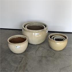  Set six glazed terracotta belly pot planters, D55cm  