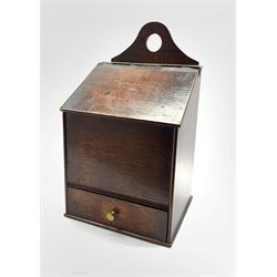 Late 18th Century oak salt or candle box with hinged sloping lid and single base drawer W21cm