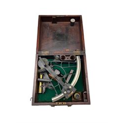 19th century brass and iron sextant in mahogany box 
